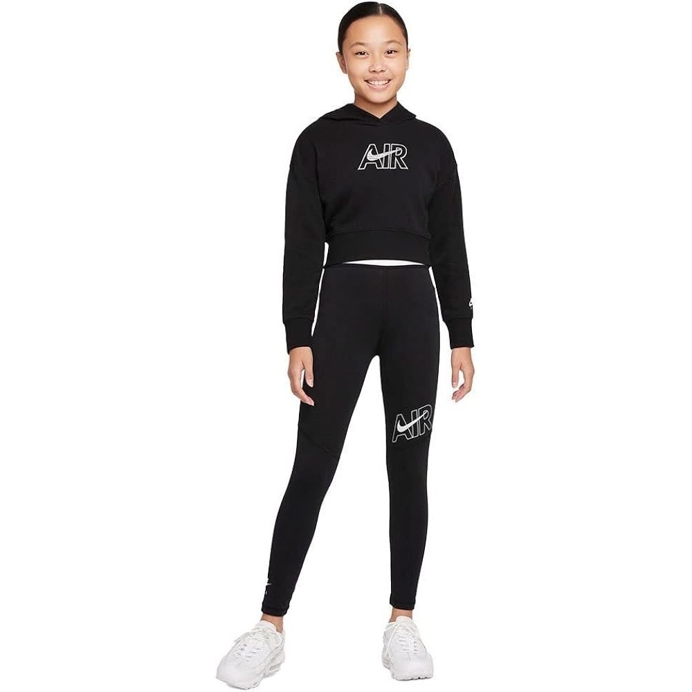 Nike Air Girls Cropped Hoodie Black Embroidered Logo Sweatshirt Kids Size Medium